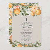 Carte Citrus, orange + fleurs baptême baptême baptême ba (Devant / Derrière)