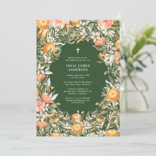 Carte Citrus, orange + fleurs baptême baptême baptême ba (Debout devant)
