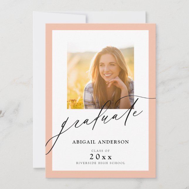 Carte Clair Orange Élégant Script 2 Photo Graduation (Devant)