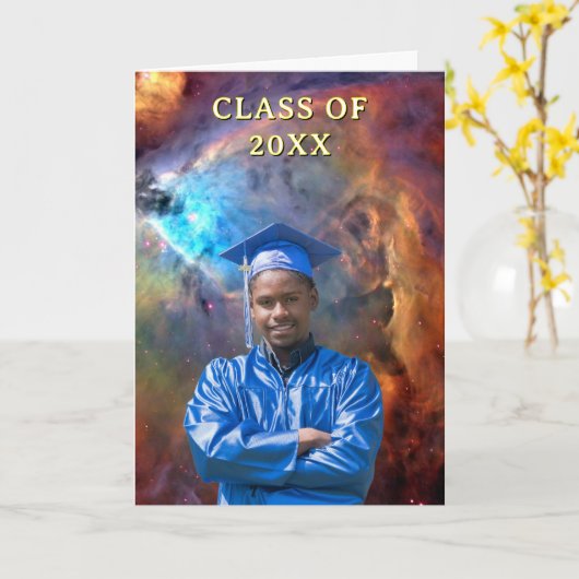 Carte Class of 20XX Custom Photo Orion Nebula Graduation (Fleur jaune)