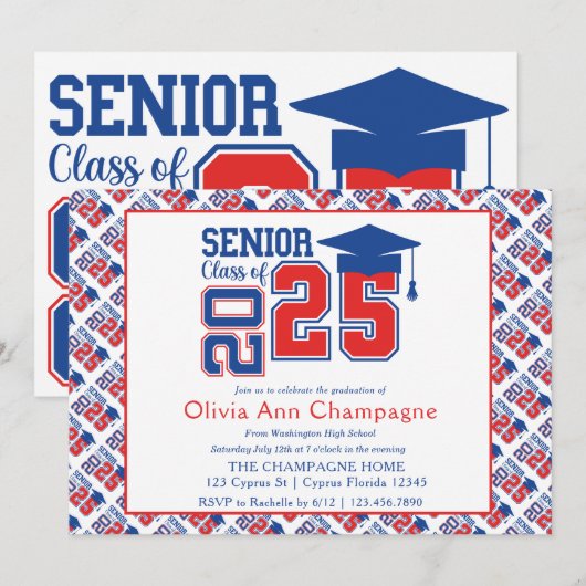 Carte Classe bleue et rouge de 2025 (Devant / Derrière)