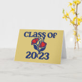 Carte Classe de 2023 rétro rouge conceptions de rose gra (Fleur jaune)