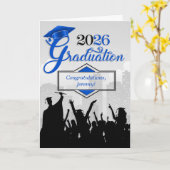Carte Classe de 2025 Graduation Félicitations en bleu (Fleur jaune)