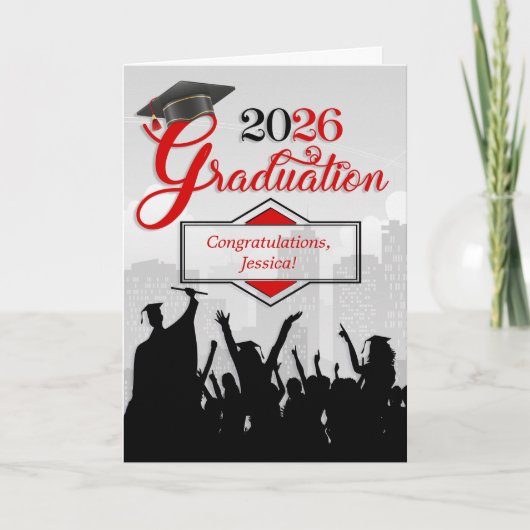 Carte Classe de 2025 Graduation Félicitations en Rouge (Devant)