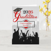 Carte Classe de 2025 Graduation Félicitations en Rouge (Fleur jaune)