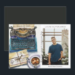 Carte Classe de fin d'études de 2022 Sciences humaines É<br><div class="desc">Classe de Graduation de 2022 Sciences humaines Sciences sociales Langue Communication Média Grad Photo Faire-part présente une aquarelle illustrant une machine à écrire, un courrier et une tasse de café. Le texte "Grad", votre qualification, votre nom, l'année de qualification et le lieu de l'étude. Personnalisez en modifiant le texte dans...</div>