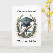 Carte Classe de fin d'études de 2024 Félicitations Casqu (Fleur jaune)