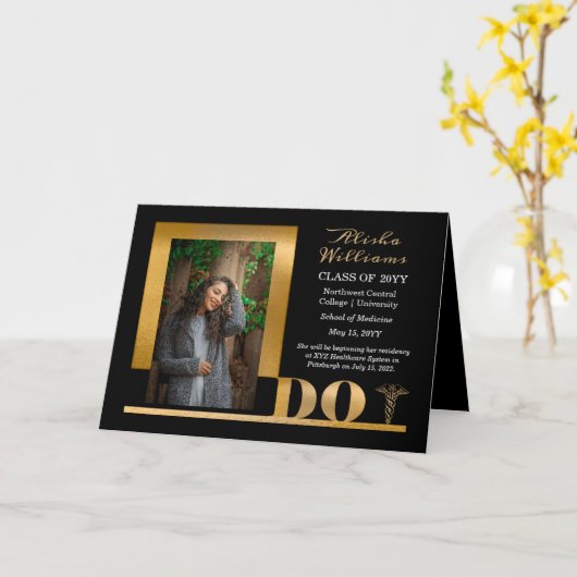 Carte Classé Elegant Gold MD Caduceus 1 Photo Noir (Fleur jaune)