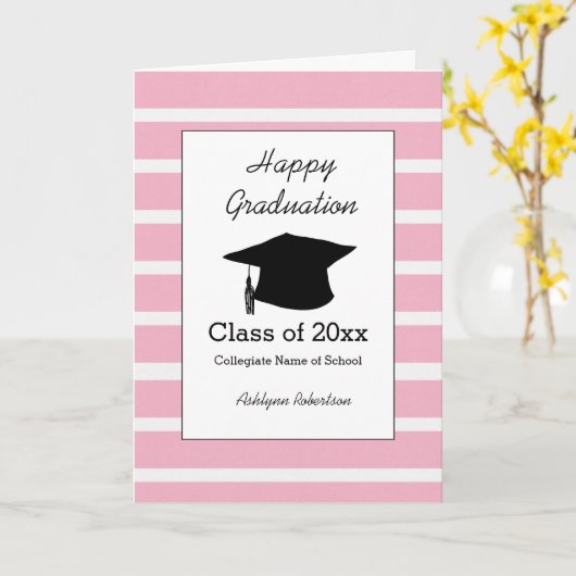 Carte Classe en rose rayé de 2025 (Fleur jaune)