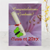 Carte Classe Grad Fancy Personnaliser Nom Papillon flora (Fleur jaune)