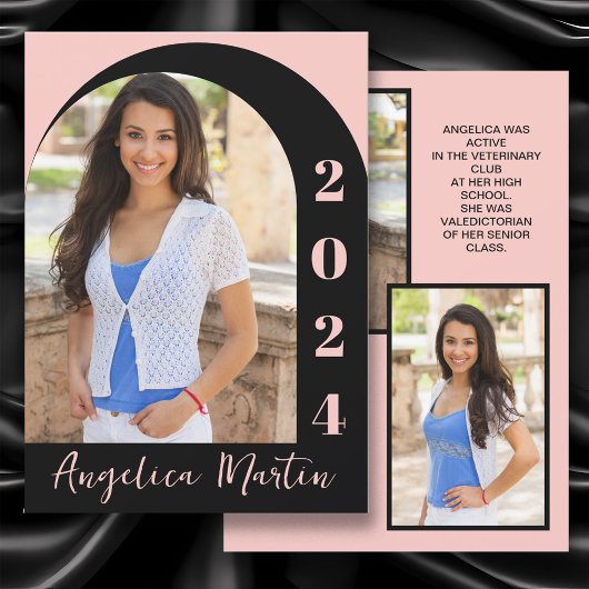 Carte Classe photo Arc noir rose de 2024 Graduation