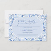 Carte Classic Blue Chinoiserie Bird Peony Wedding RSVP (Devant)