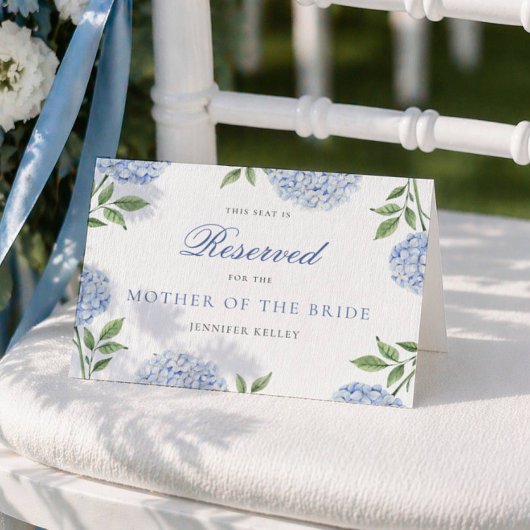 Carte Classic Blue Hydrangea Wedding Reserved Seat Card