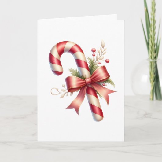 Carte Classic Candy Cane with Red Satin Bow and Greenery (Devant)