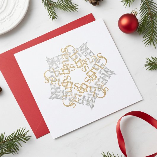 Carte Classic Christmas Star Gold Silver Calligraphy Art
