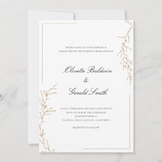 Carte Classic Elegant Mariage de branche de fleurs d'or