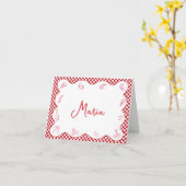 Carte Classic Italien-Thème Rouge À damiers Nom Personna (Fleur jaune)