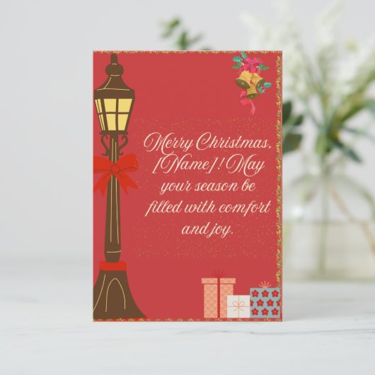 Carte Classic Maroon Christmas Card – Cream Script Holid (Debout devant)