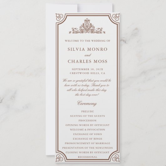 Carte Classic Monorgam Brown Ecru Mariage Crest Programm (Devant)