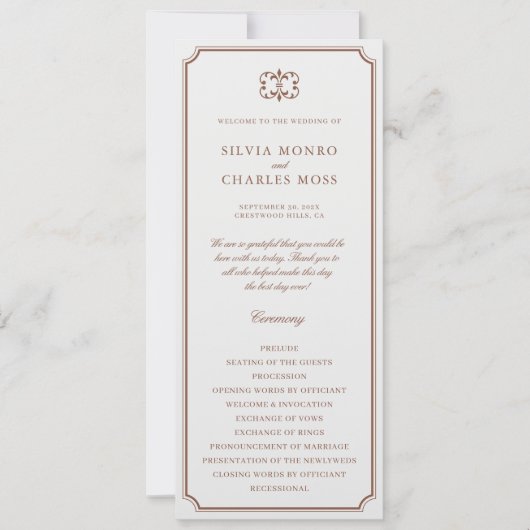 Carte Classic Monorgam Brown Ecru Mariage Crest Programm (Devant)