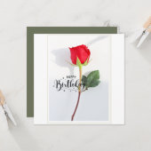 Carte Classic Red Rose Birthday Flat Greeting Card (Devant/Arrière en situation)