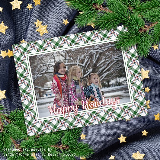 Carte Classic Vert Rouge Bleu Blanc Plaid Motif Holiday