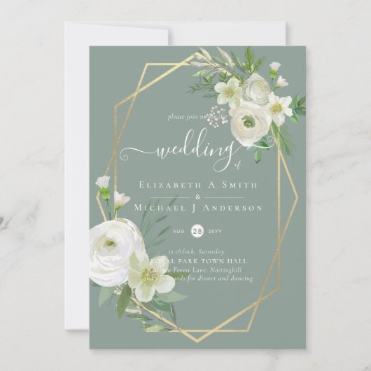 Carte Classic White Rose Mariage or (Devant)