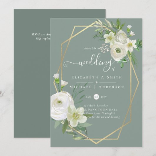 Carte Classic White Rose Mariage or (Devant / Derrière)