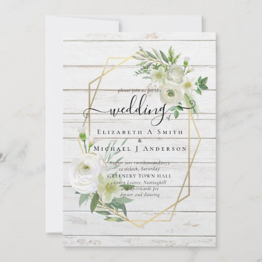 Carte Classic White Rose Mariage or (Devant)