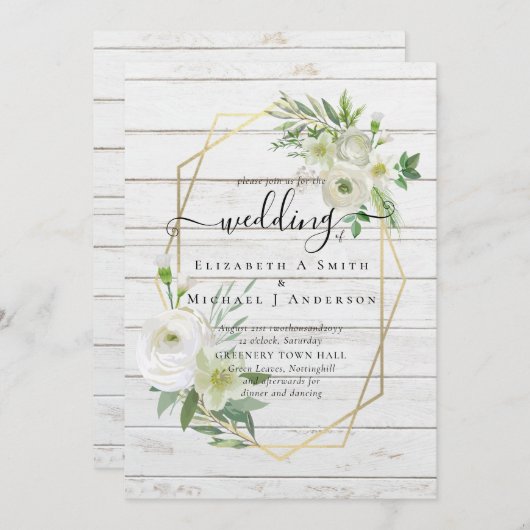 Carte Classic White Rose Mariage or (Devant / Derrière)