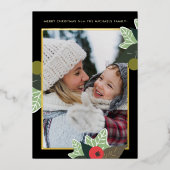 Carte classique Botanique Noir Deux Photo Noël (Recto)