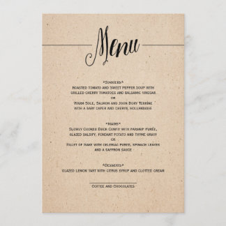CARTE CLASSIQUE DE MENU DE MARIAGE