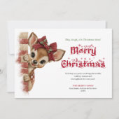 Carte classique de Noël avec un faon bébé qui rega (Devant)