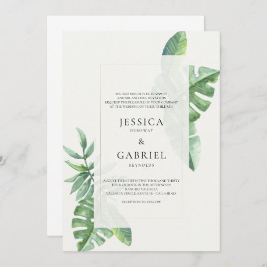 Carte Classique Elégant Verdure Mariage tropicale (Devant / Derrière)