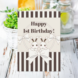 Carte Classique Joyeux Anniversaire Fille Jumelles Lapin