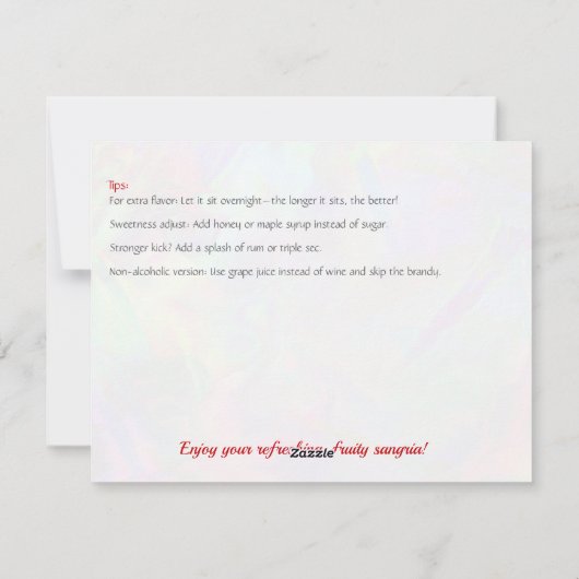 Carte classique Red Sangria Recette (Dos)