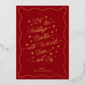 Carte classique Red Wavy Border Sparkle Holiday Ca (Recto)