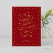 Carte classique Red Wavy Border Sparkle Holiday Ca (Debout devant)