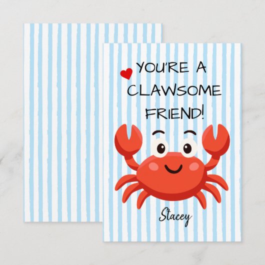 Carte Classroom Valentine "You're a Clawsom Friend" (Devant / Derrière)