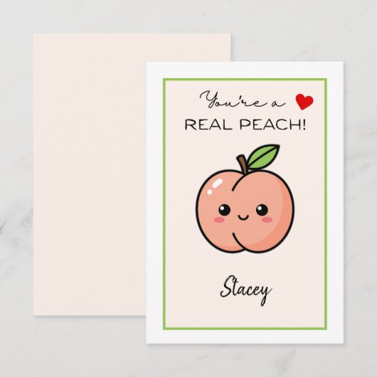 Carte Classroom Valentine "You're a Real Peach" (Devant / Derrière)