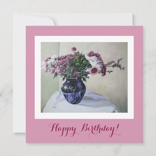 Carte Classy Jappy Anniversaire joli fleurs roses fin ar (Devant)