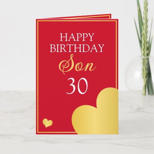 Carte Classy Red and Gold Heart Son 30e anniversaire (Devant)