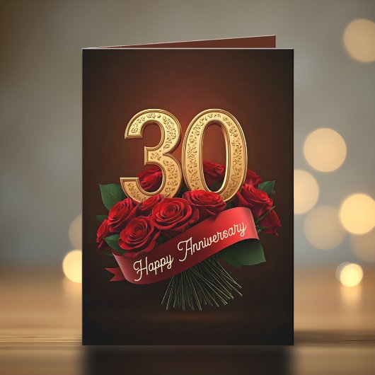 Carte Classy Romantic Red Roses 30e anniversaire de Mari