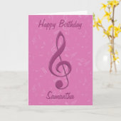 Carte Clef rose et notes musicales Anniversaire (Fleur jaune)