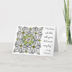 Carte Clematite blanche dessinée à la main et citation d