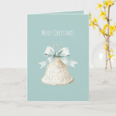 Carte Cloche de Noël crème joli nœud bleu (Fleur jaune)
