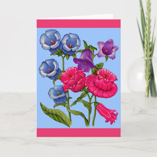 Carte cloches de canterbury en bleu rose et violet (Devant)