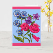 Carte cloches de canterbury en bleu rose et violet (Fleur jaune)
