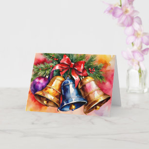 Carte Cloches de Noël, 3, aquarelles