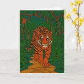 Carte Cloisonne Art Tiger on the Jungle Path (Fleur jaune)